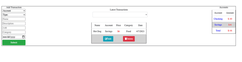 Screenshot of Budget App, a Utilized React and Redux to make a buget and checkbook. project