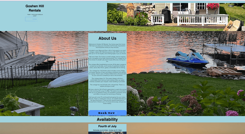 Screenshot of Goshen Hill Rental, a Summer Rental Home Vacation Website. project