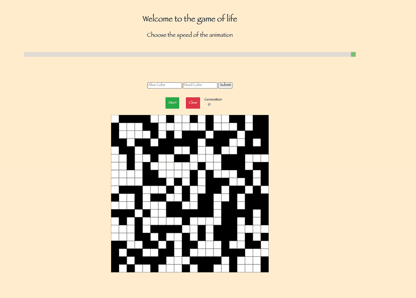 Screenshot of Game of Life, a This project was a part of one of my build weeks at Lambda School. This was done using HTML Canvas, Vanilla JS and Bootstrap. project